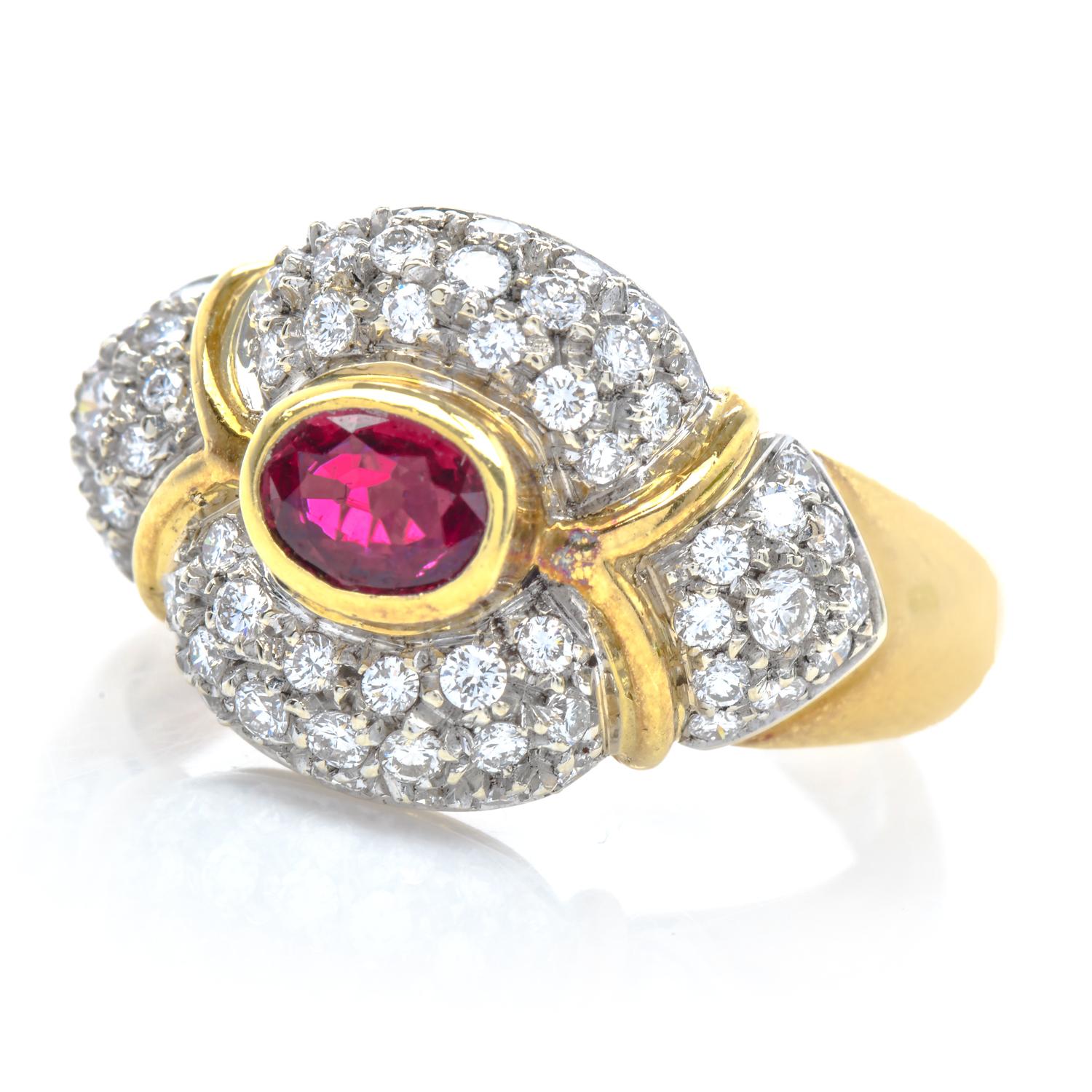 Retro Italian Suite Diamond Ruby 18k Gold Earrings Ring Collar Necklace Set