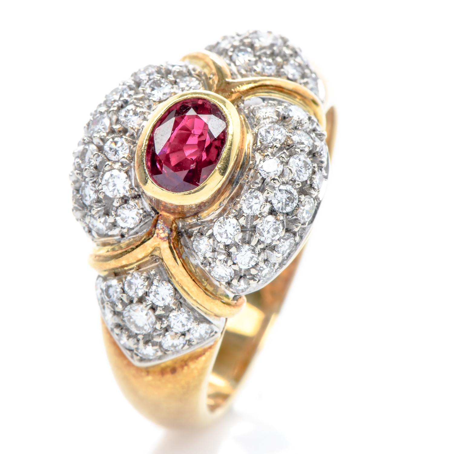 Women's Italian Suite Diamond Ruby 18k Gold Earrings Ring Collar Necklace Set