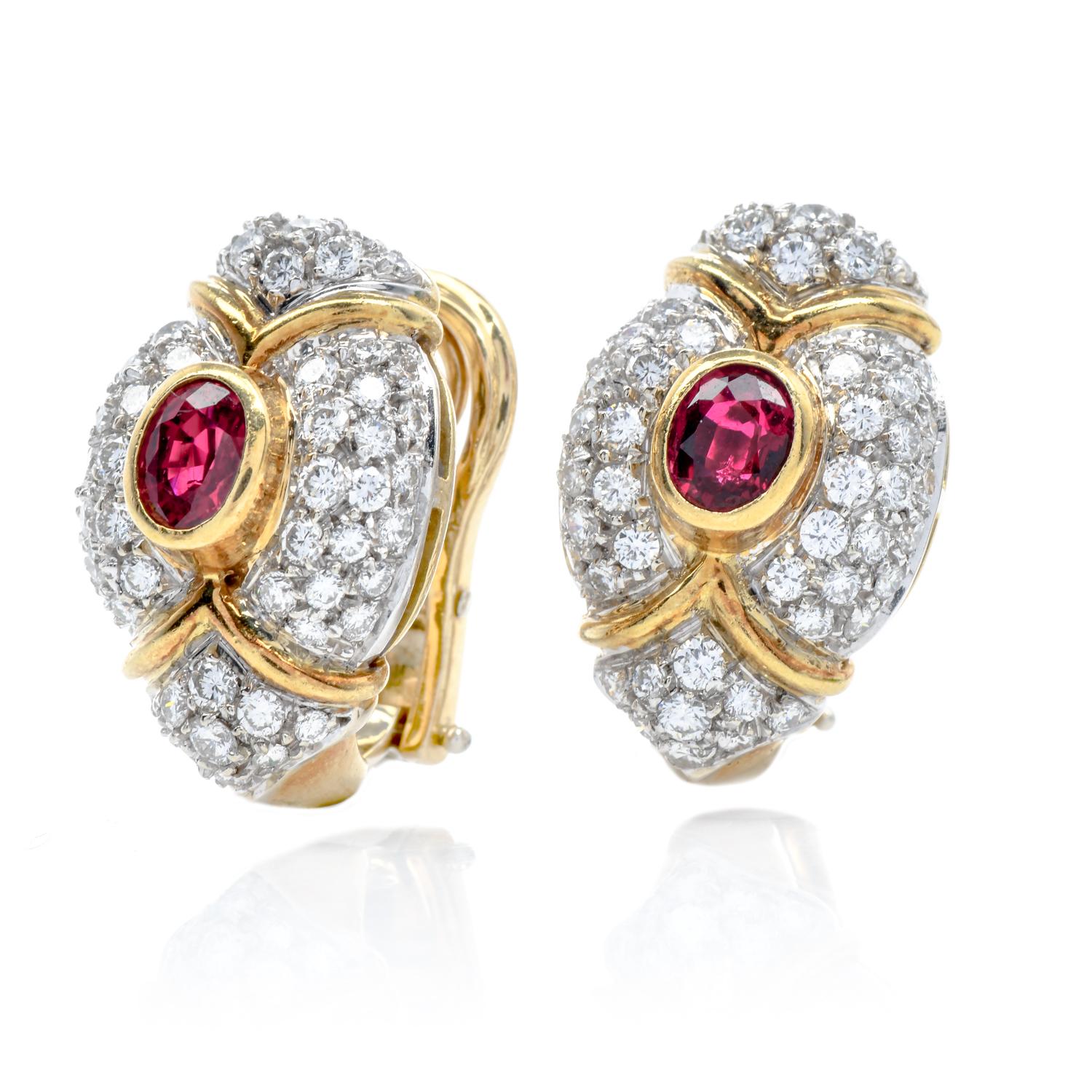 Italienische Suite Diamant-Rubin-Ohrringe aus 18 Karat Gold mit Ringkragen-Halskette, Set 1
