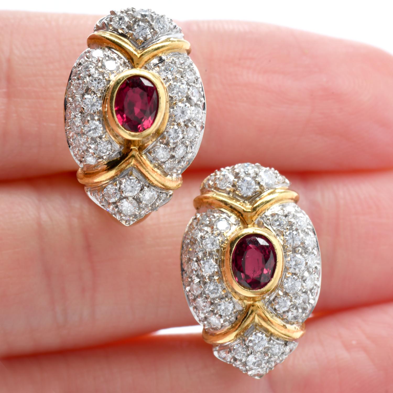 Italienische Suite Diamant-Rubin-Ohrringe aus 18 Karat Gold mit Ringkragen-Halskette, Set 2