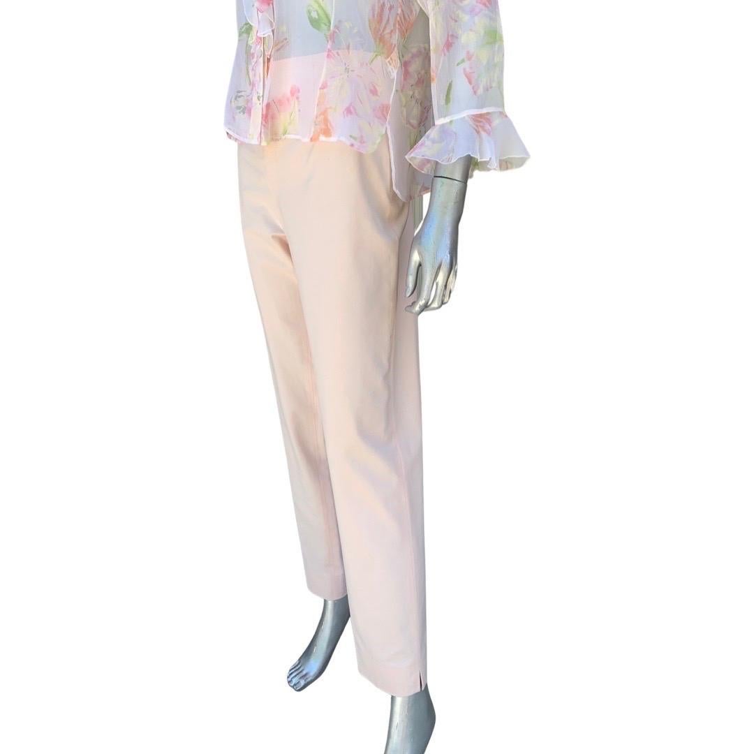 Italian Summer Sheer Silk Floral Ruffle Blouse & Matching Pant Size 8/10 For Sale 8