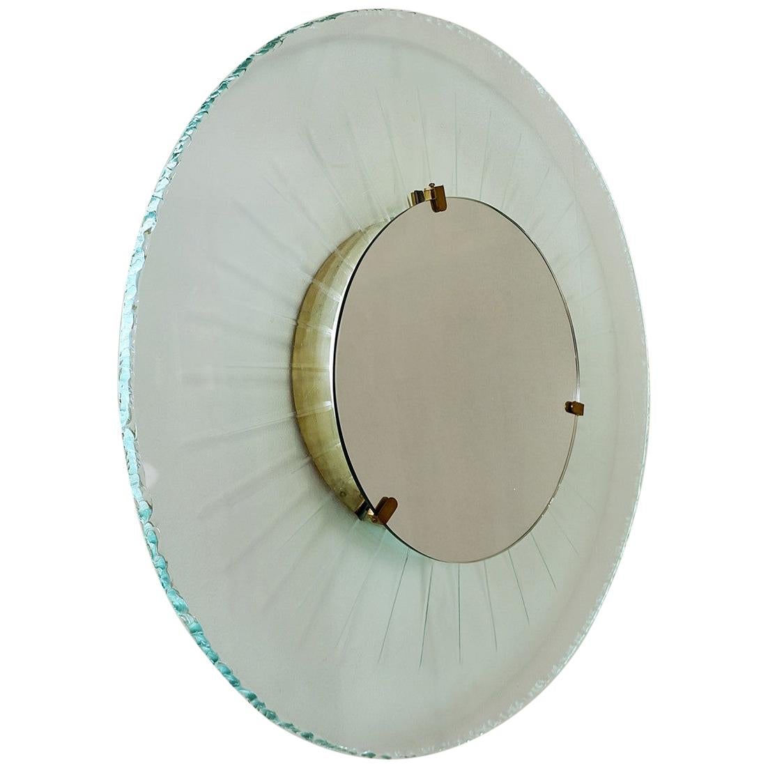 Italian Mid-Century Modern Sun Illuminated Glass and Brass Mirror For Sale