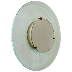 Italian Mid-Century Modern Sun Illuminated Glass and Brass Mirror