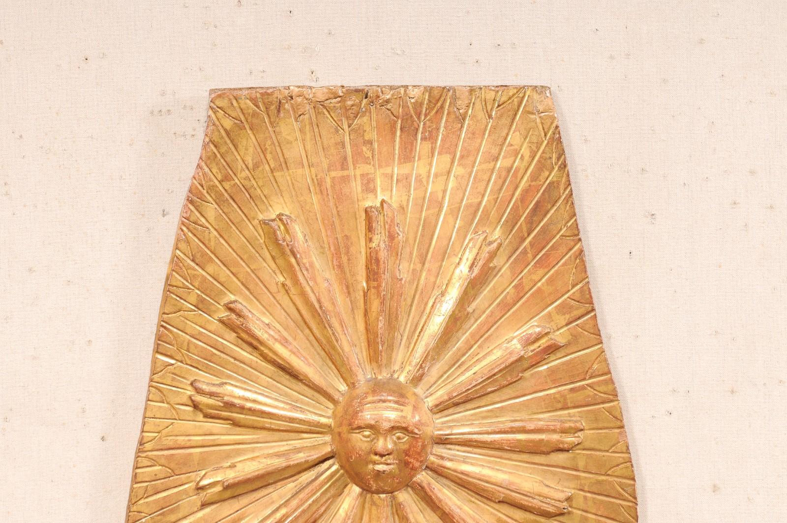 Italian Sun in Splendor Carved-Wood Wall Plaque w/Original Finish, 19th Century For Sale 1