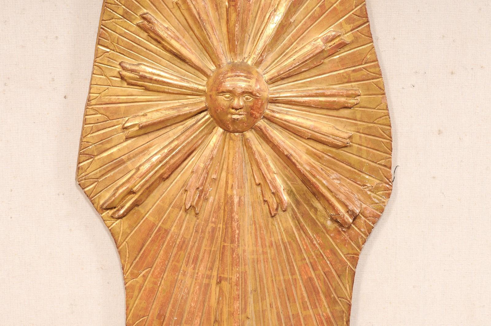 Italian Sun in Splendor Carved-Wood Wall Plaque w/Original Finish, 19th Century For Sale 2