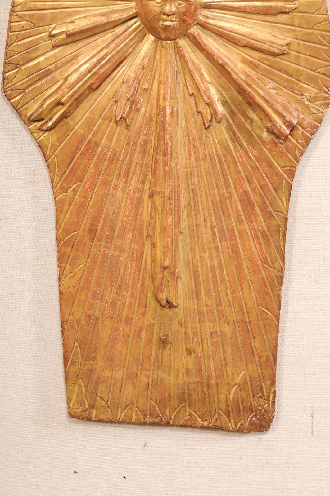 Italian Sun in Splendor Carved-Wood Wall Plaque w/Original Finish, 19th Century For Sale 3