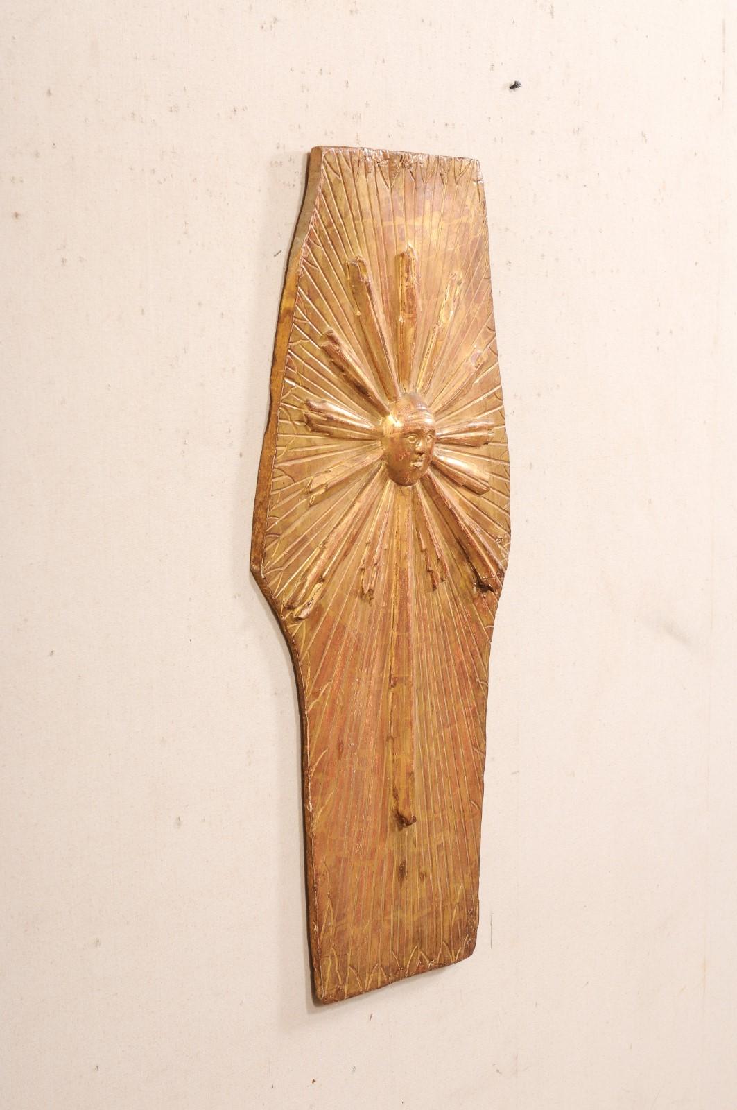 Italian Sun in Splendor Carved-Wood Wall Plaque w/Original Finish, 19th Century For Sale 4