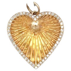 Colgante Corazón Diamante Diseño Rayo Solar Italiano 0,35 Quilates Oro Amarillo 14 Kilates
