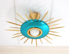 Italienische Sonnenschliff-Deckenleuchte aus blauem und vergoldetem Metall, 1950er Jahre