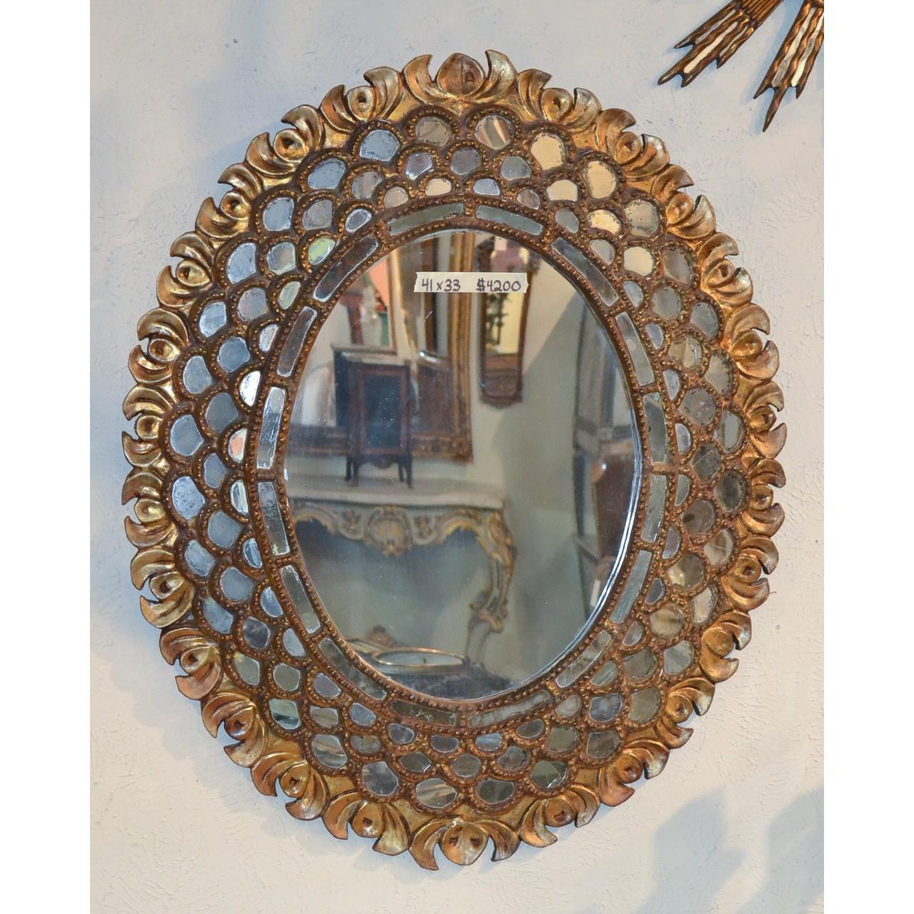 Carved Italian Sunburst Inlaid Mirror, circa 1940