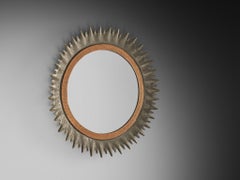 Italian Sunburst Mirror in Patinated Metal 1950s
