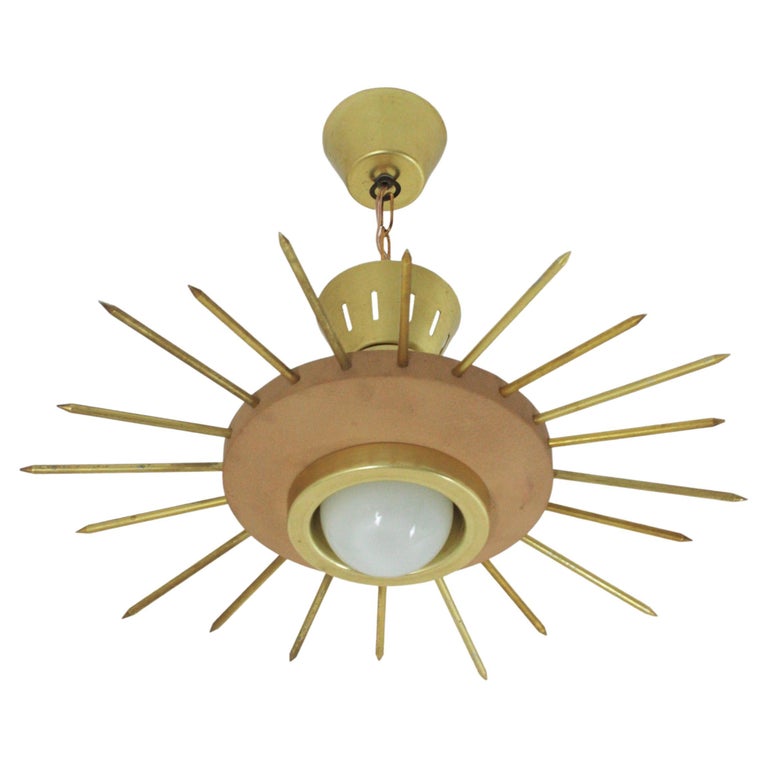 Italian Pendant Light Fixture, Metal and Beige Lacquer, 1950s at