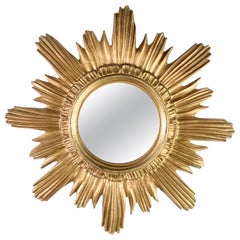 Specchio italiano Sunburst Starburst in plastica dorata, circa anni '70, Specchio da parete rotondo