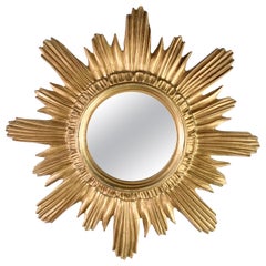 Italian Sunburst Starburst Mirror Gilded Plastic, circa 1970s, Round Wall Mirror