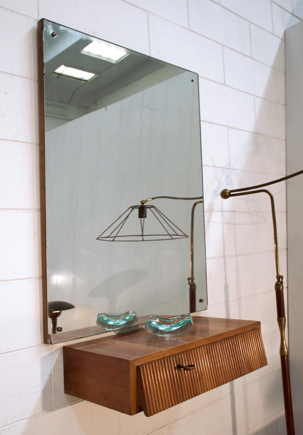 Italian Suspended Consolle Toilette with Mirror by Pierluigi Giordani, 1950s (Moderne der Mitte des Jahrhunderts)