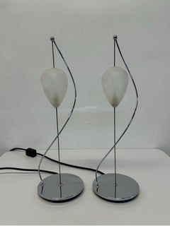 Italian Suspended Murano Glass and Chrome Base Table Lamps - a Pair