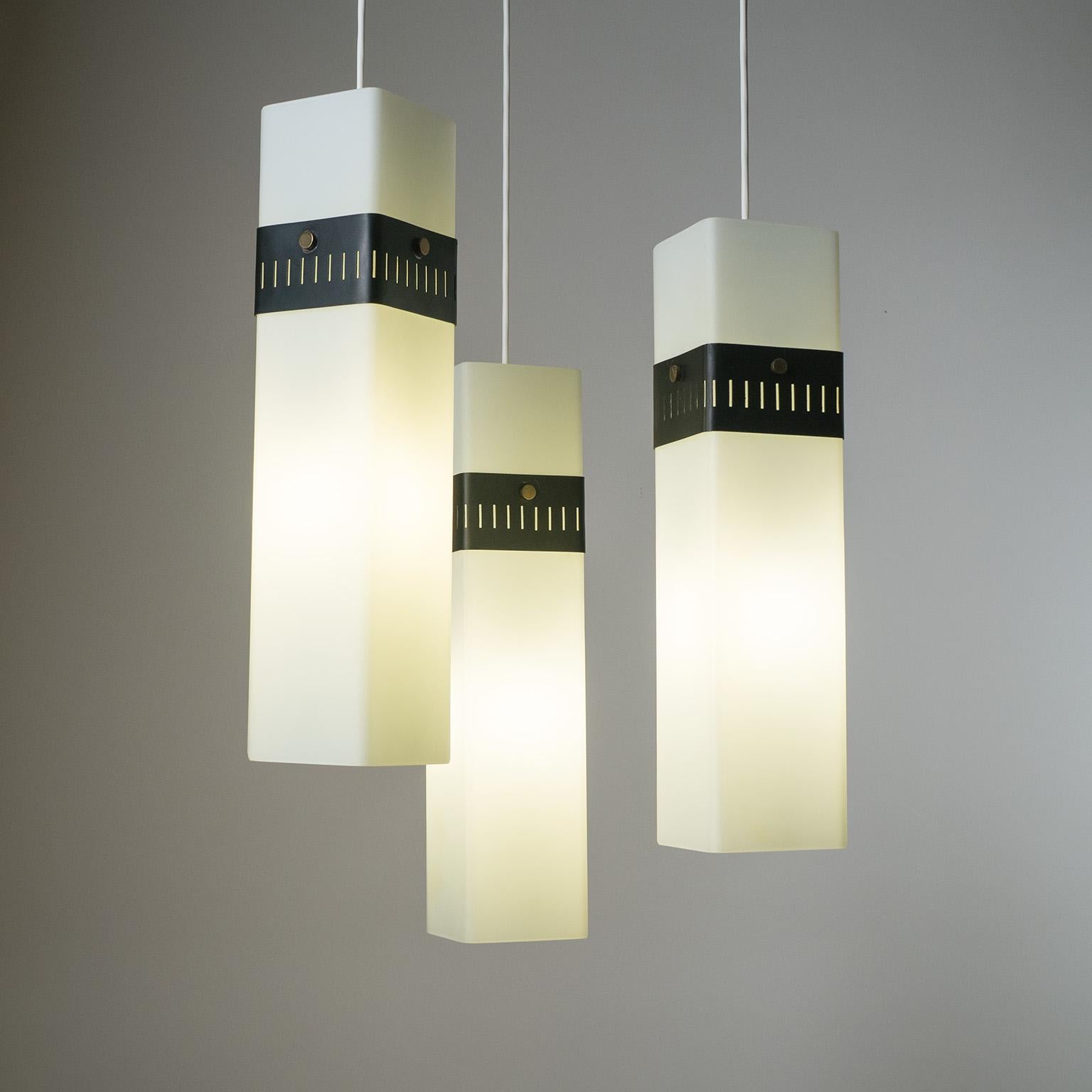 Lacquered Italian Satin Glass Suspension Chandelier, 1950s For Sale