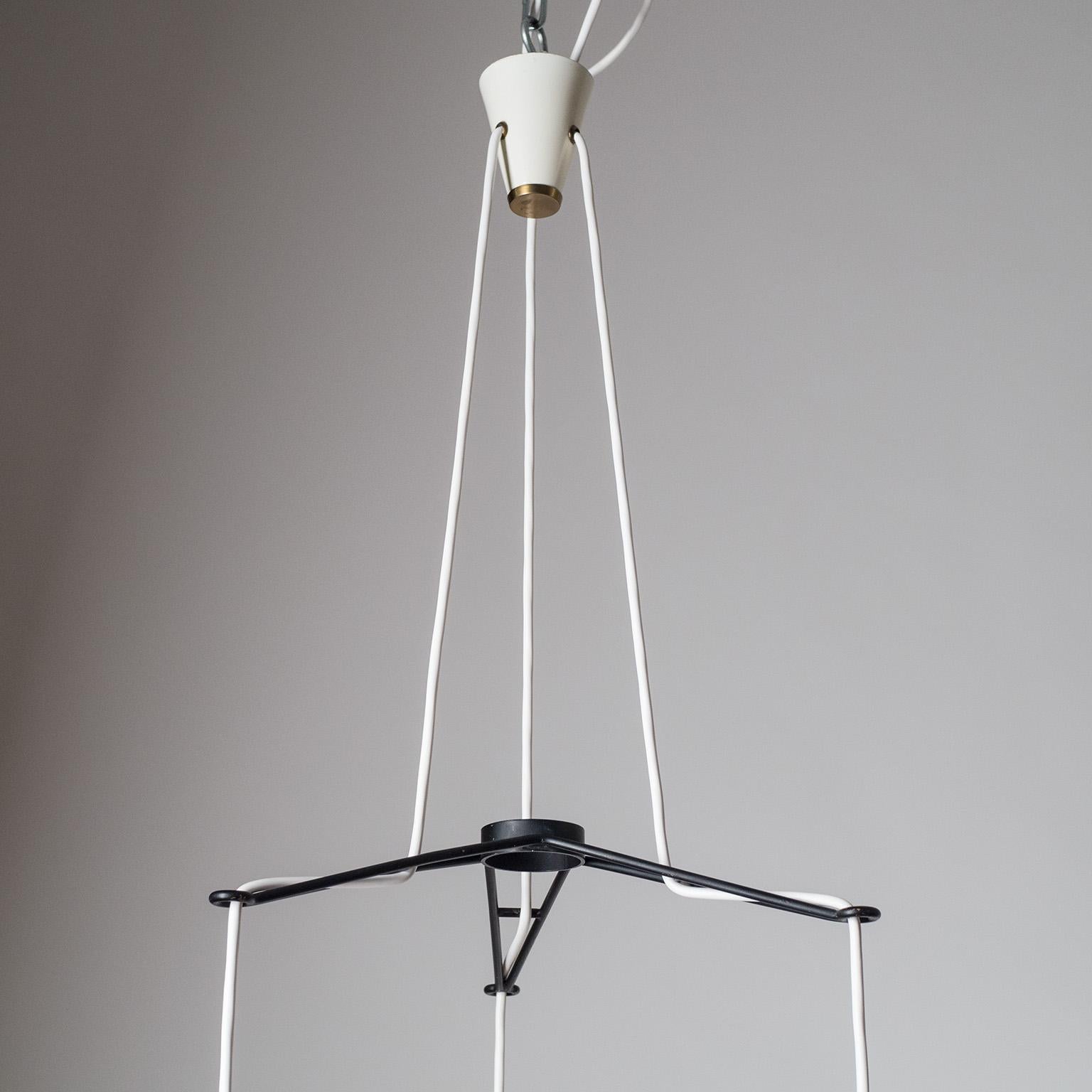 Steel Italian Satin Glass Suspension Chandelier, 1950s For Sale