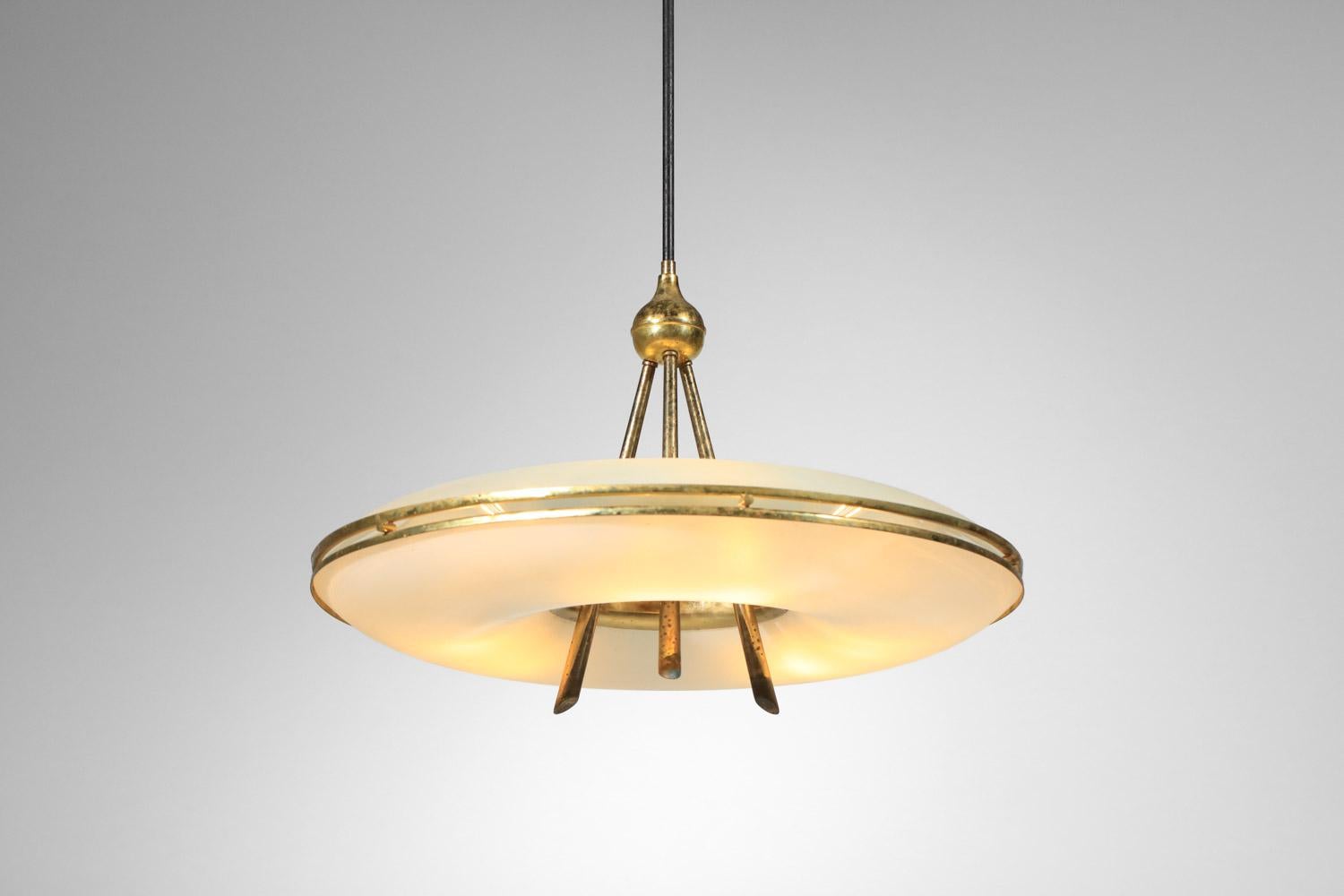 Italian suspension chandelier attributed to Pietro Chiesa glass and brass  4