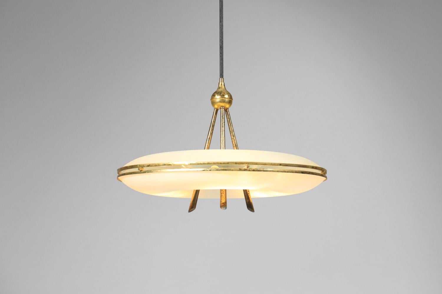 Italian suspension chandelier attributed to Pietro Chiesa glass and brass  6