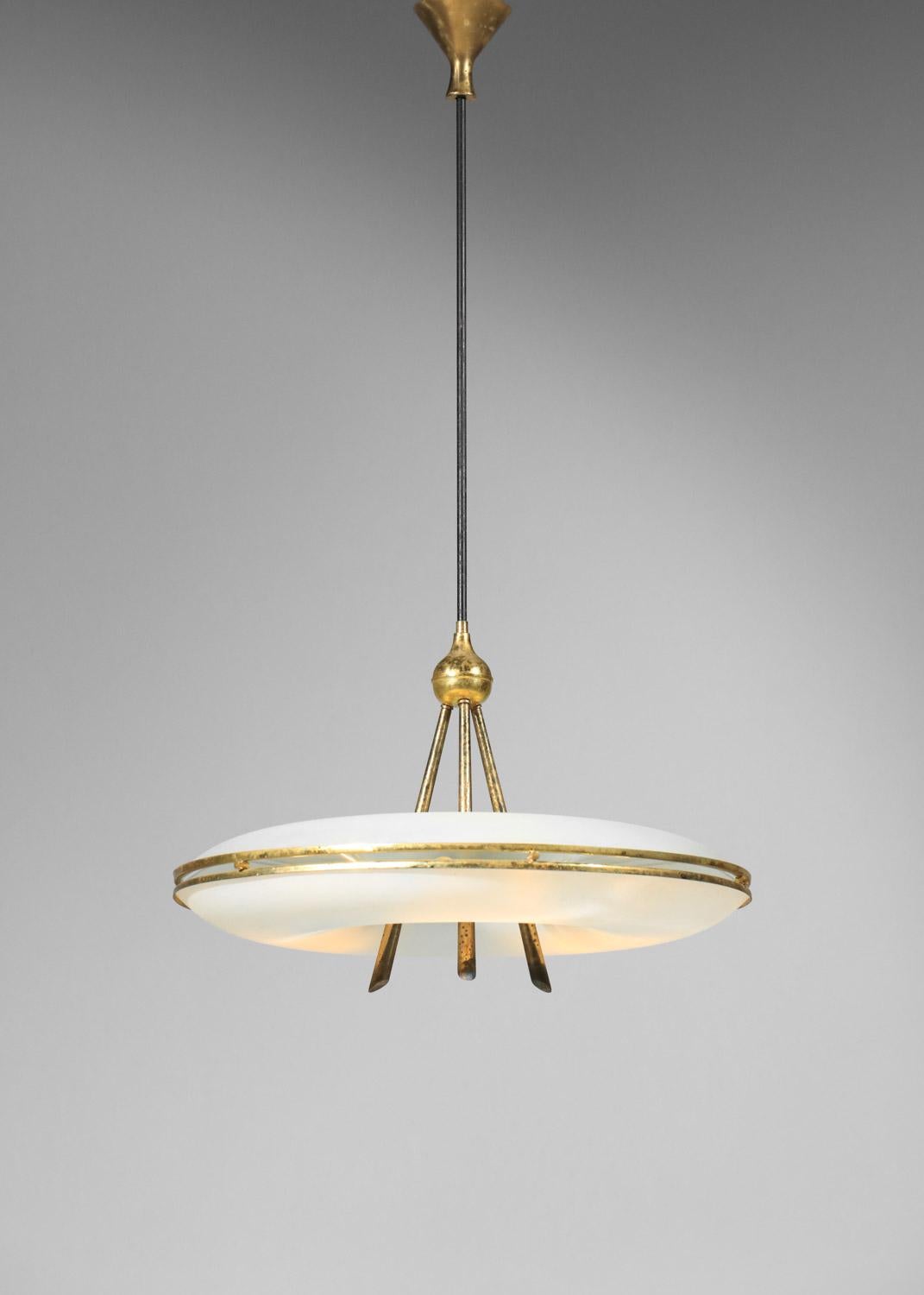 Italian suspension chandelier attributed to Pietro Chiesa glass and brass  7