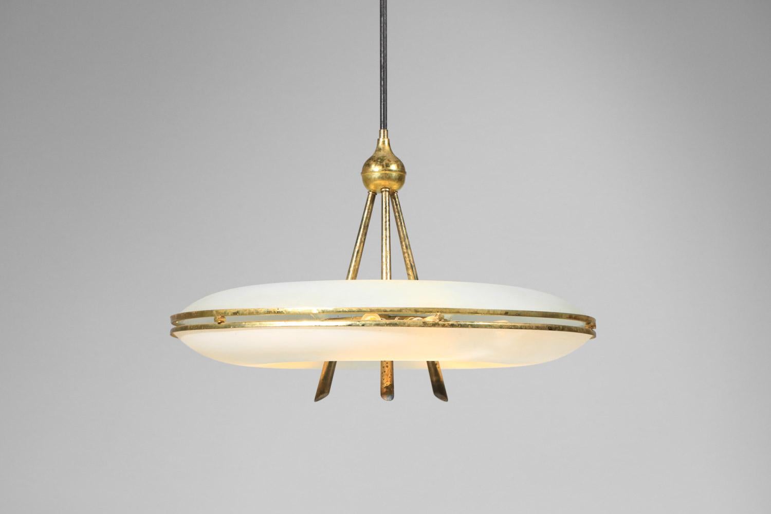 Italian suspension chandelier attributed to Pietro Chiesa glass and brass  8