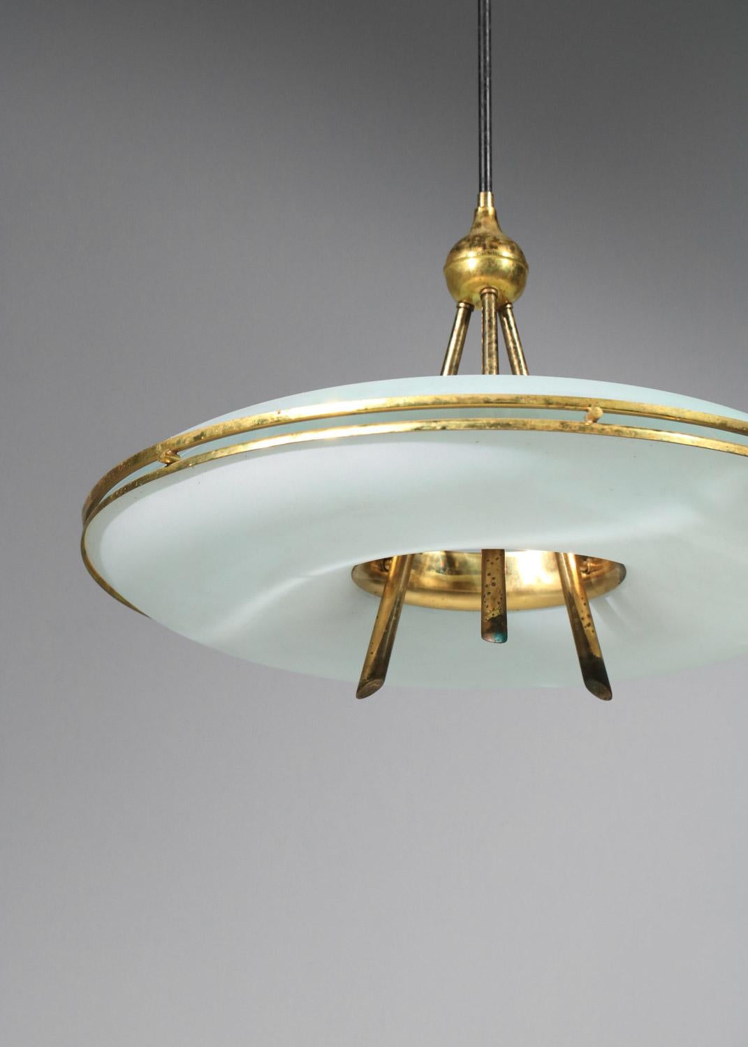 Italian suspension chandelier attributed to Pietro Chiesa glass and brass  9