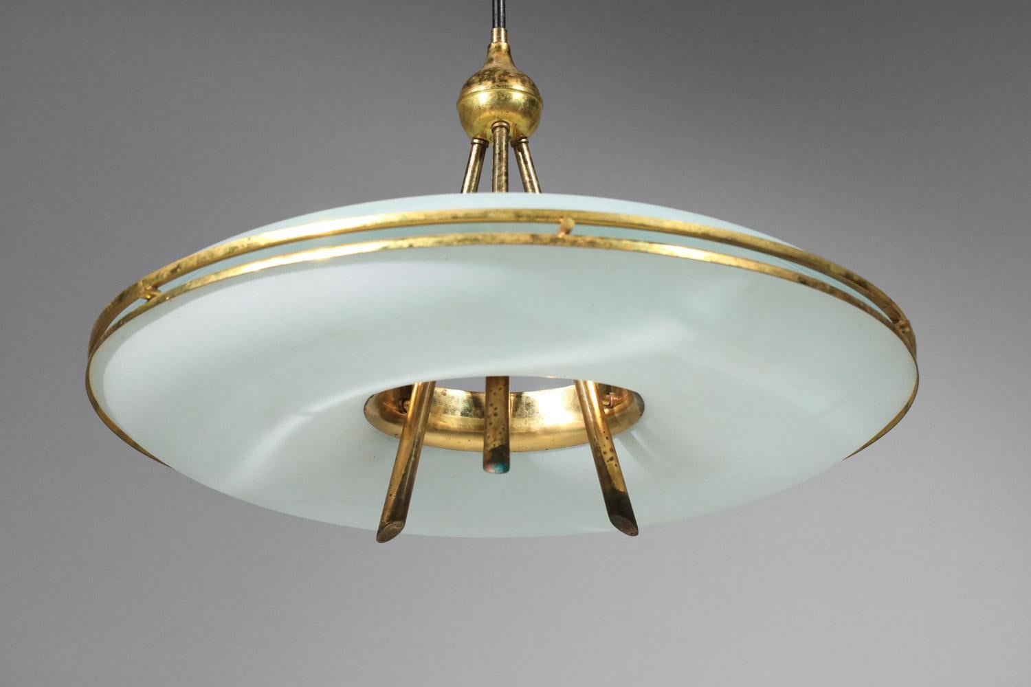Italian suspension chandelier attributed to Pietro Chiesa glass and brass  10