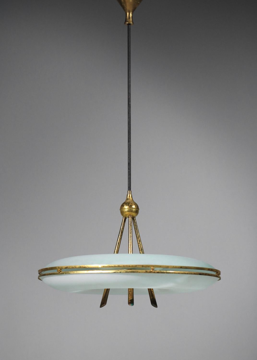 Italian suspension chandelier attributed to Pietro Chiesa glass and brass  12
