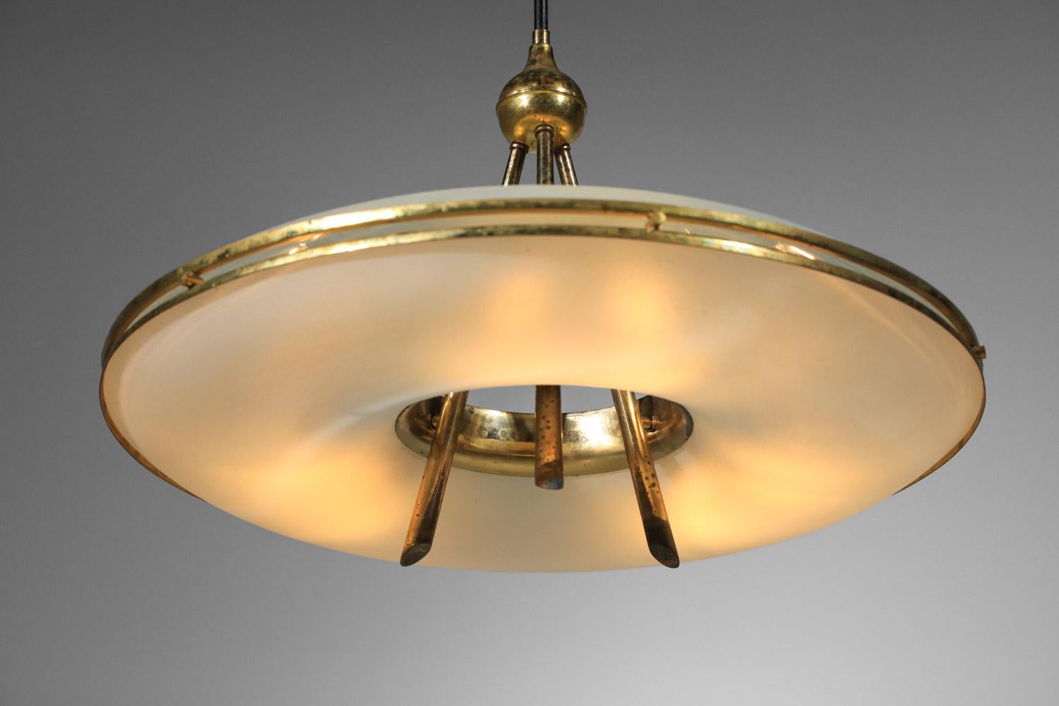 Mid-Century Modern Italian suspension chandelier attributed to Pietro Chiesa glass and brass 