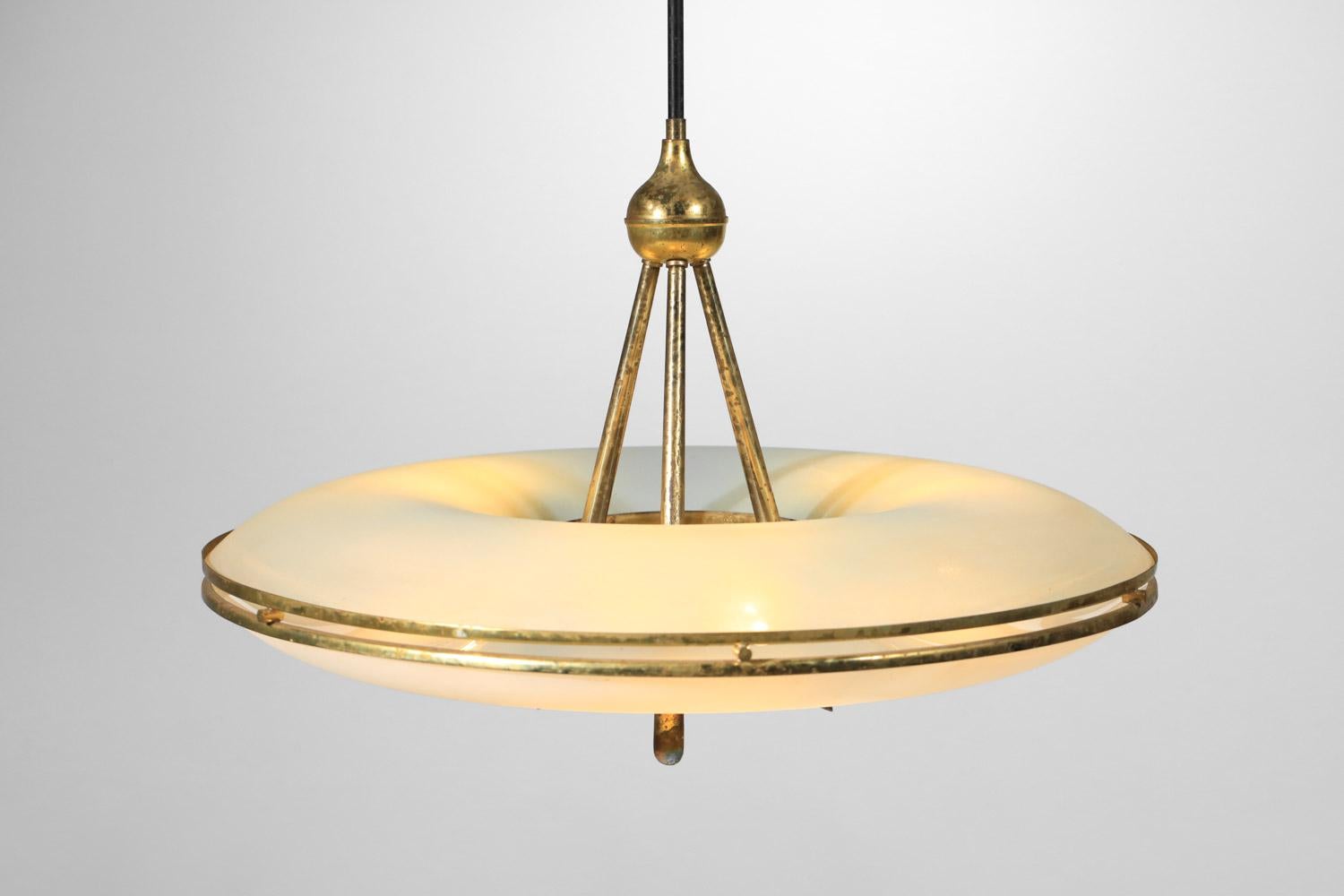 Italian suspension chandelier attributed to Pietro Chiesa glass and brass  2