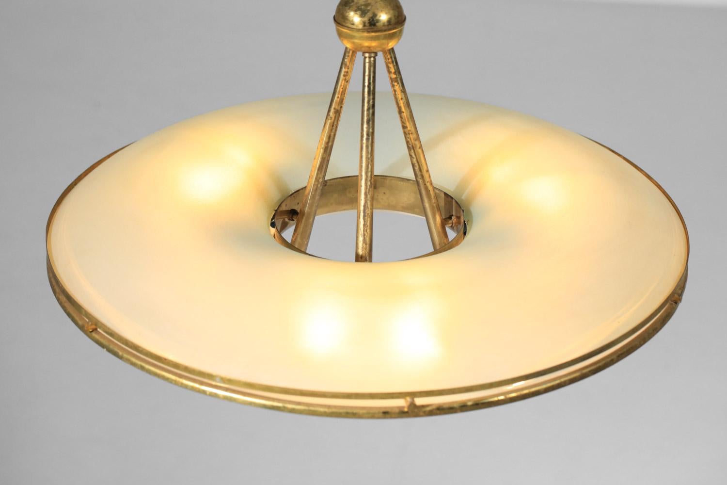 Italian suspension chandelier attributed to Pietro Chiesa glass and brass  3