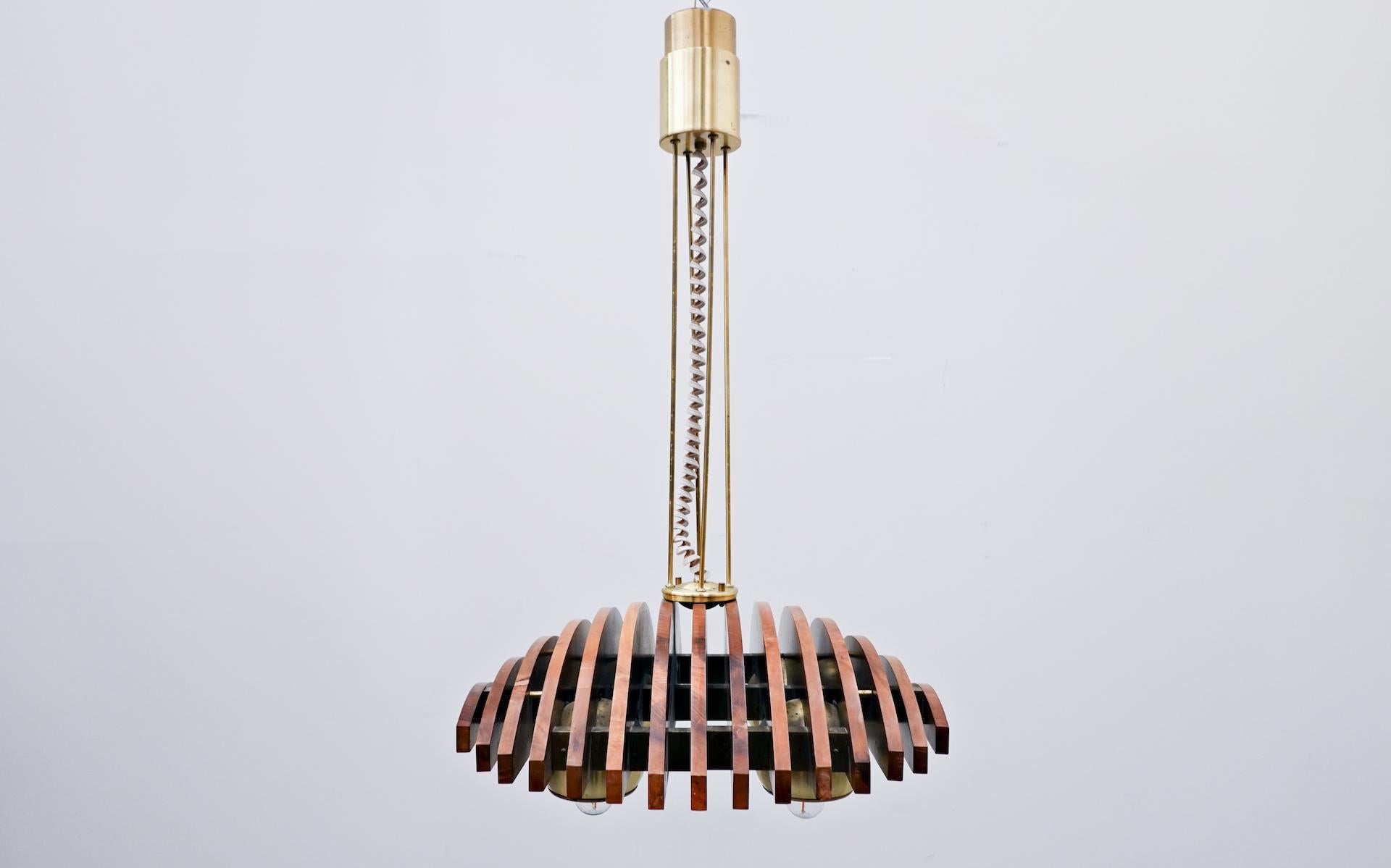 Mid-Century Modern Italian Suspension, Walnut, 1960s For Sale 7