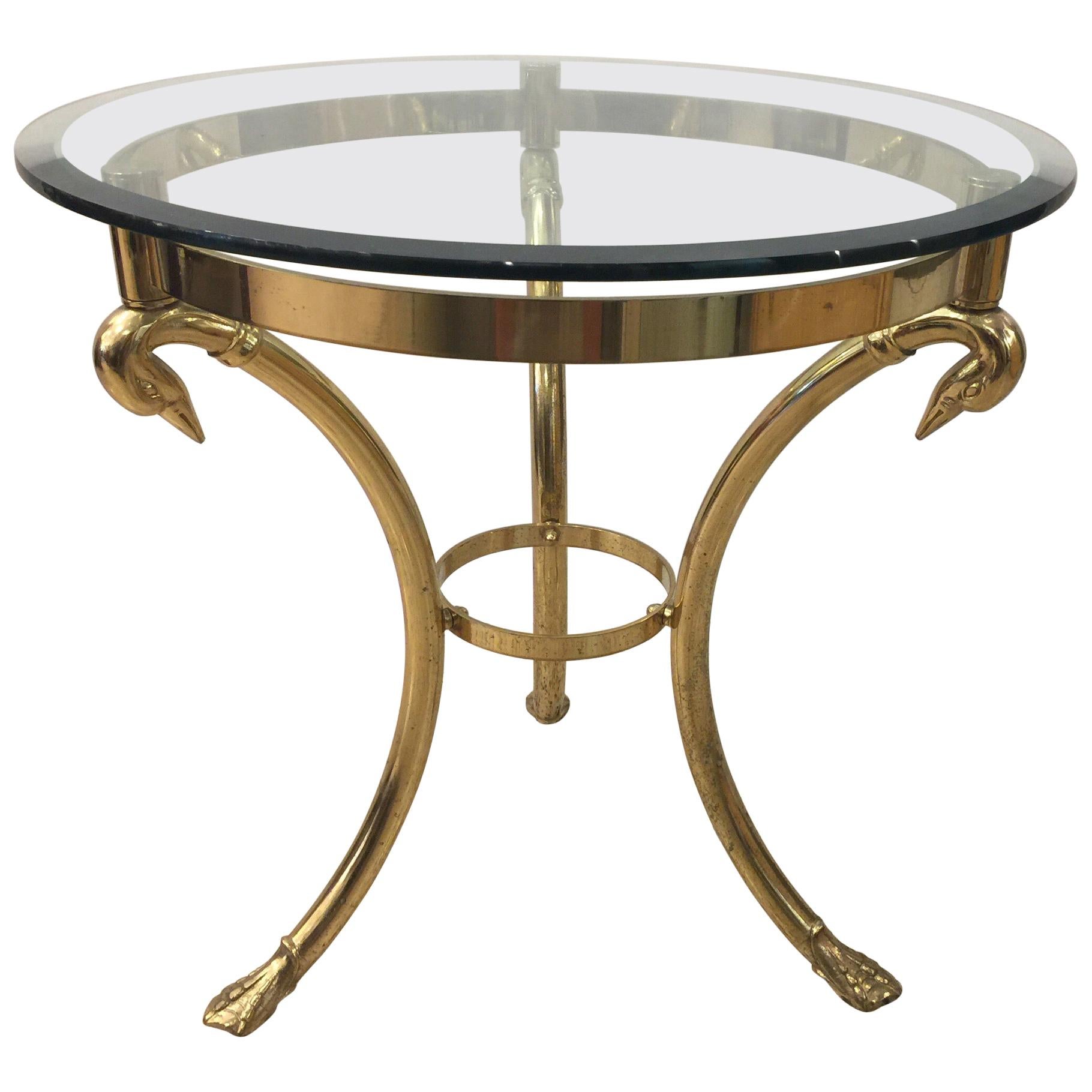 Italian Swan Brass Gueridon / Sidetable in Neoclassical Style