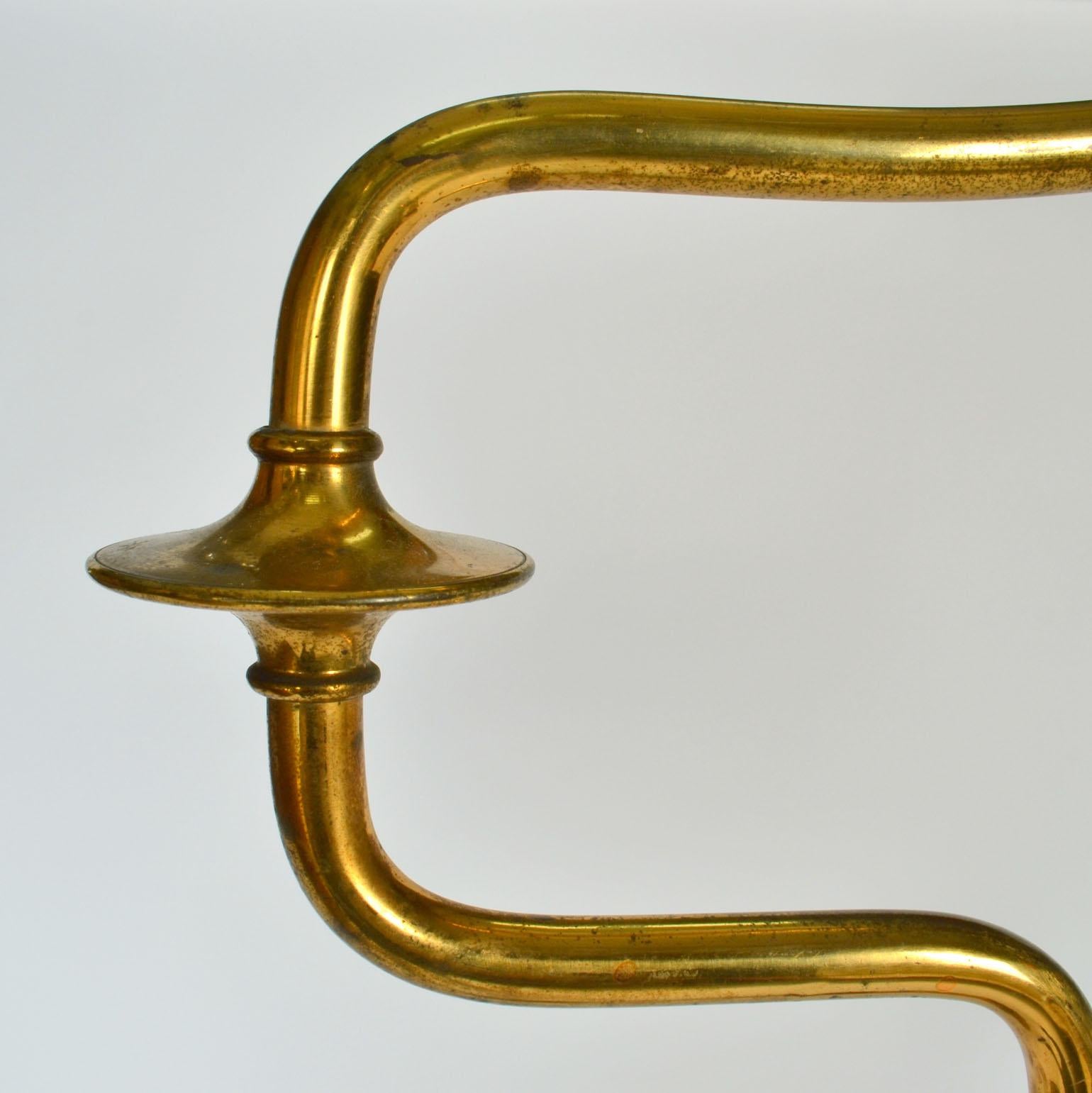 Italian Swing Arm Brass Floor Lamp, Original Black Shade, 1950's Stilnovo Style For Sale 8