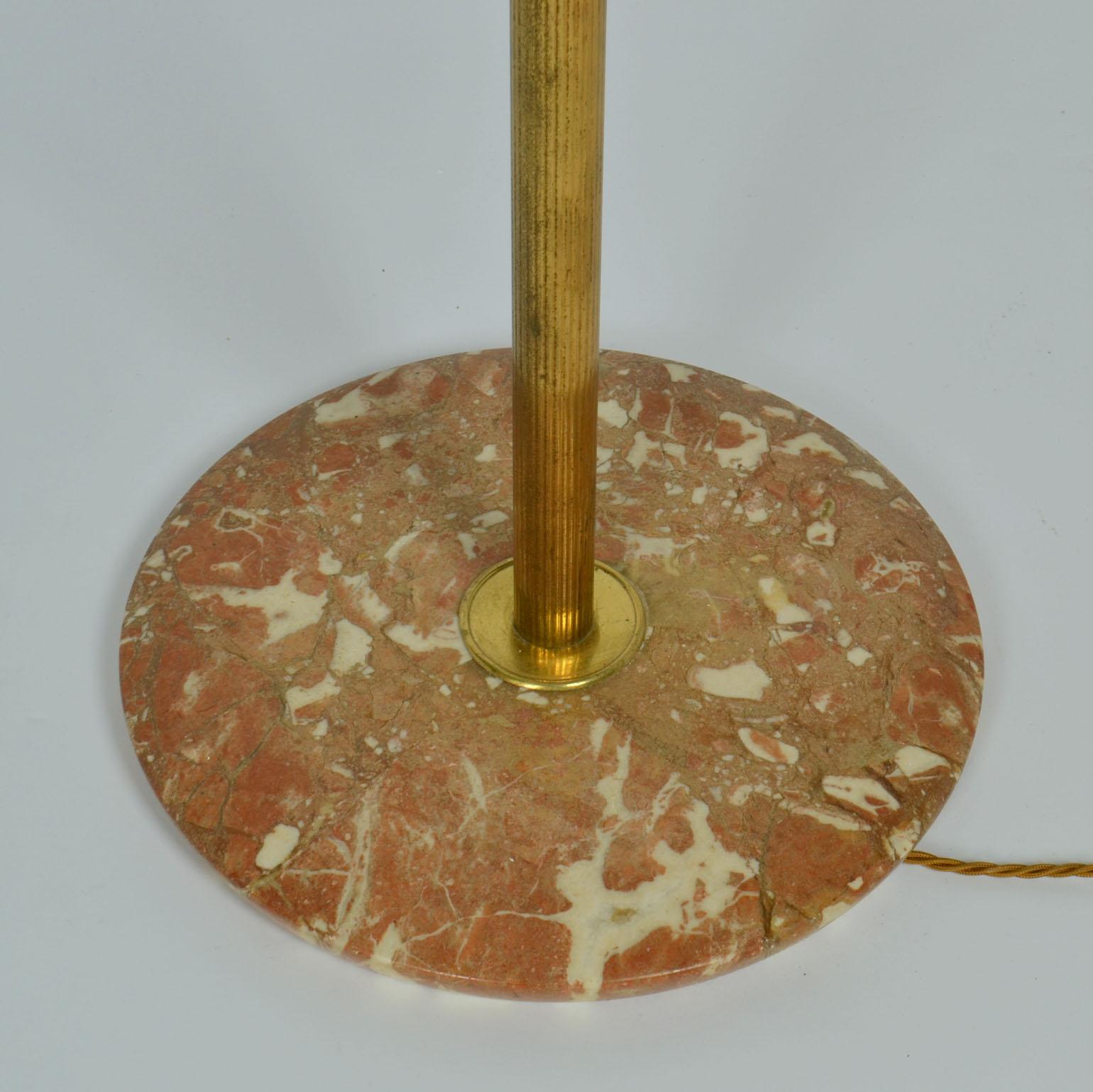 Italian Swing Arm Brass Floor Lamp, Original Black Shade, 1950's Stilnovo Style For Sale 10