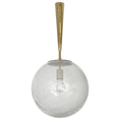 Italian Swirl Glass Globe and Brass Pendant Chandelier