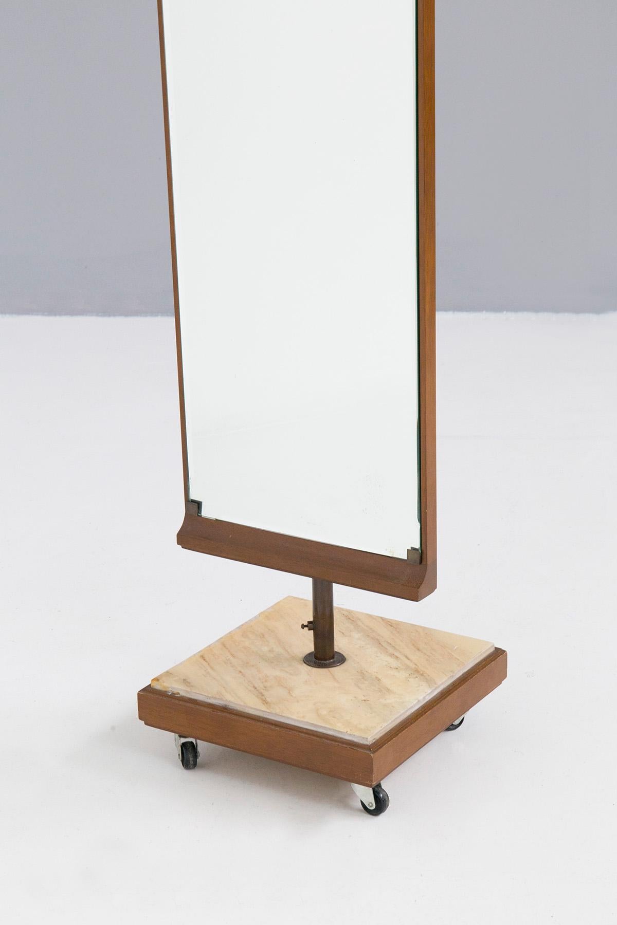 Italian Swivel Floor Mirror, Made of Wood Marble and Brass 5