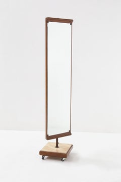 Italian Swivel Floor Mirror, Made of Wood Marble and Brass