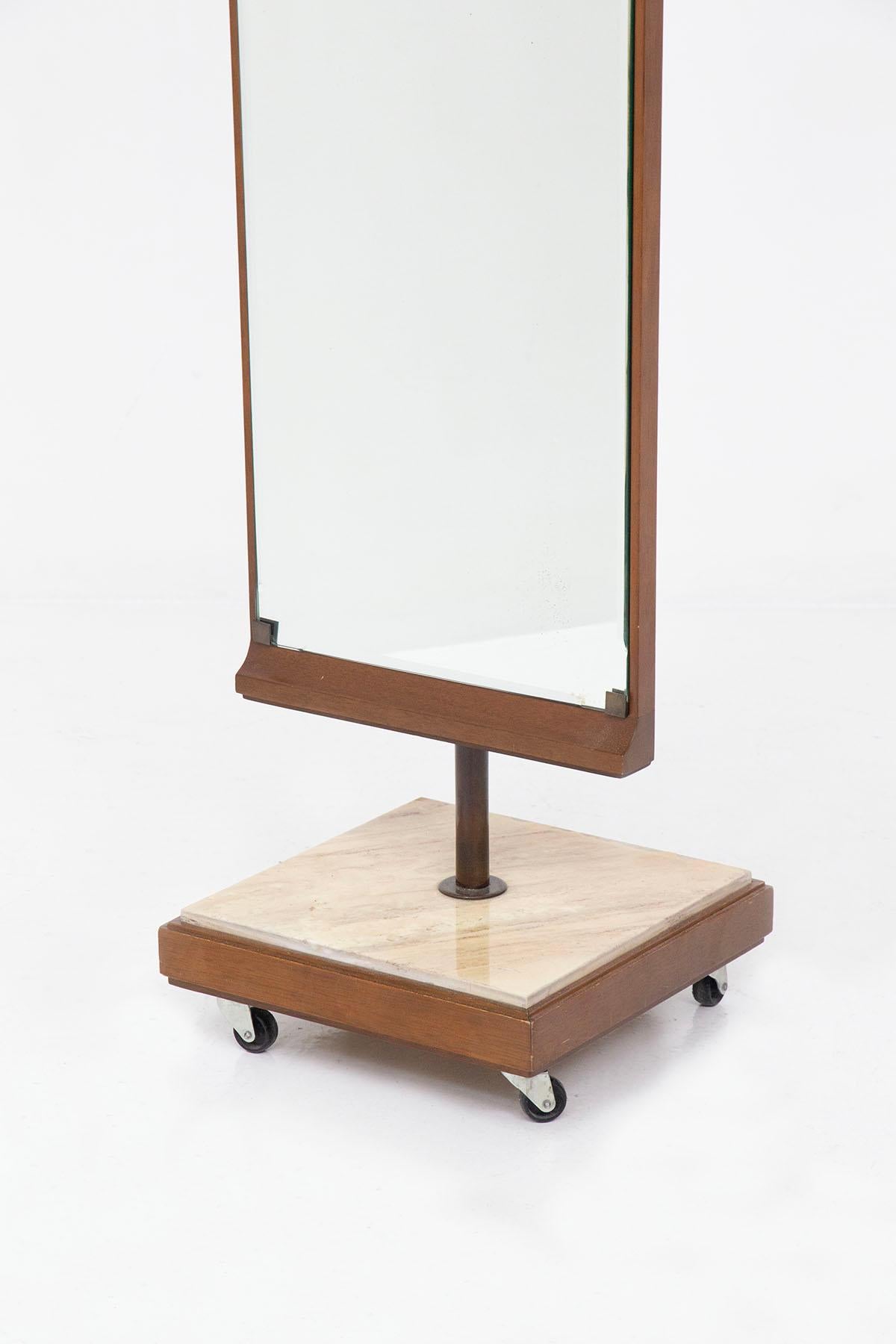 Italian Swivel Floor Mirror, Made of Wood Marble and Brass In Good Condition In Milano, IT