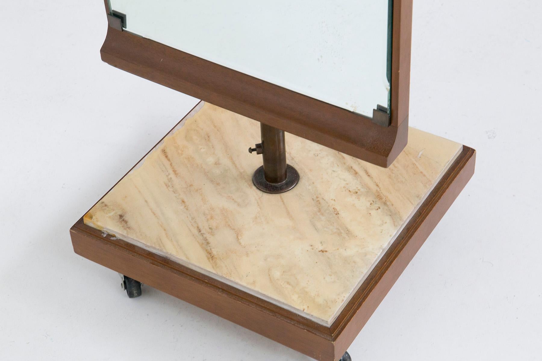 Italian Swivel Floor Mirror, Made of Wood Marble and Brass 2