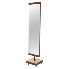 Italian Swivel Floor Mirror, Made of Wood Marble and Brass