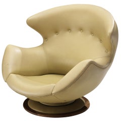 Italian Swivel Lounge Chair in Yellow Upholstery