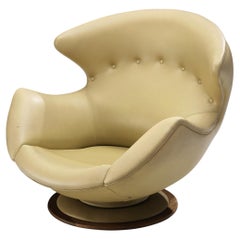 Italian Swivel Lounge Chair in Yellow Upholstery