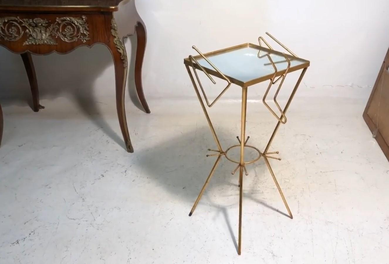 Space Age Italian Table, 1950, Materials, Golden Iron and Mirror For Sale