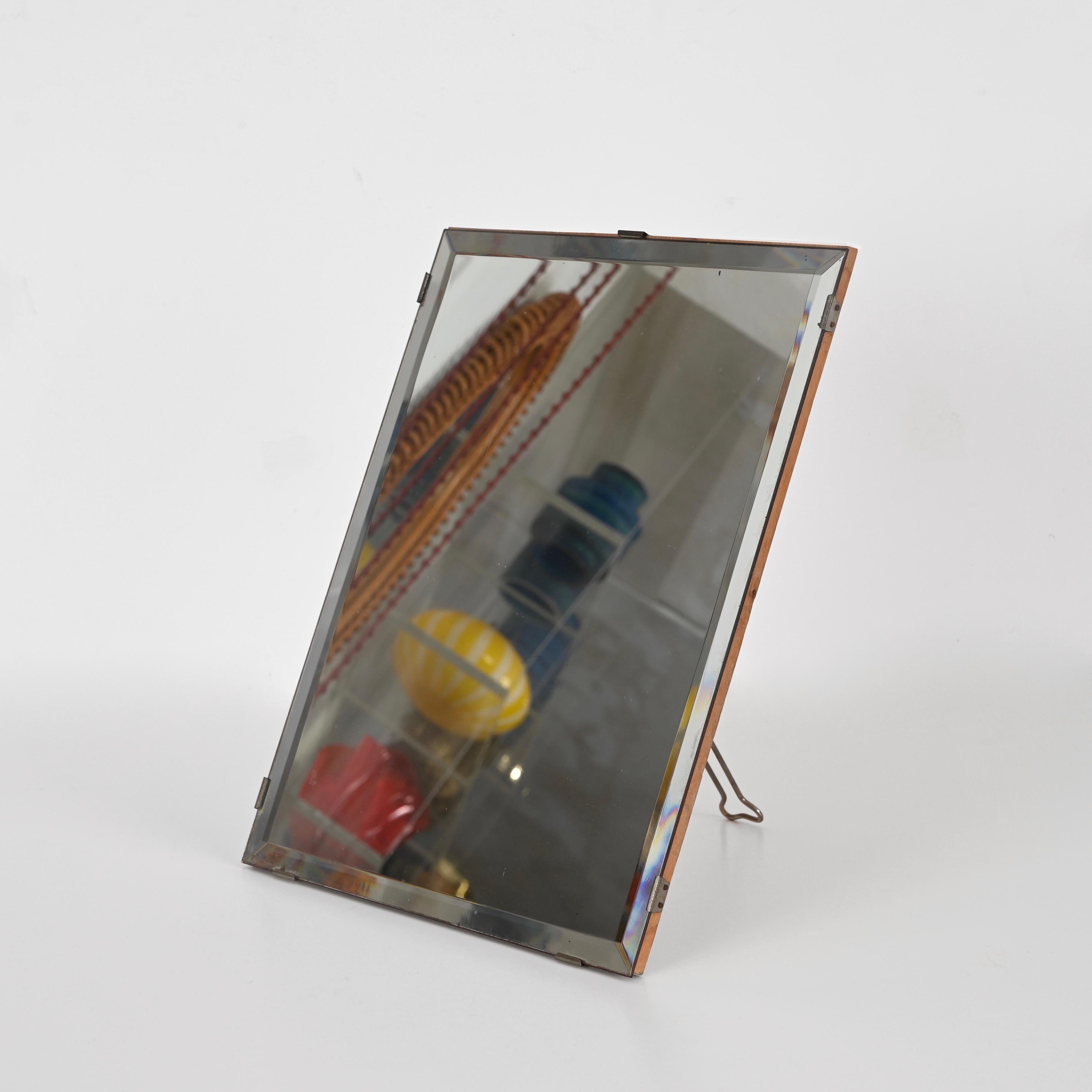 Miroir de table italien biseauté en bois et fer de Luigi Fontana &C, années 1940 en vente 3
