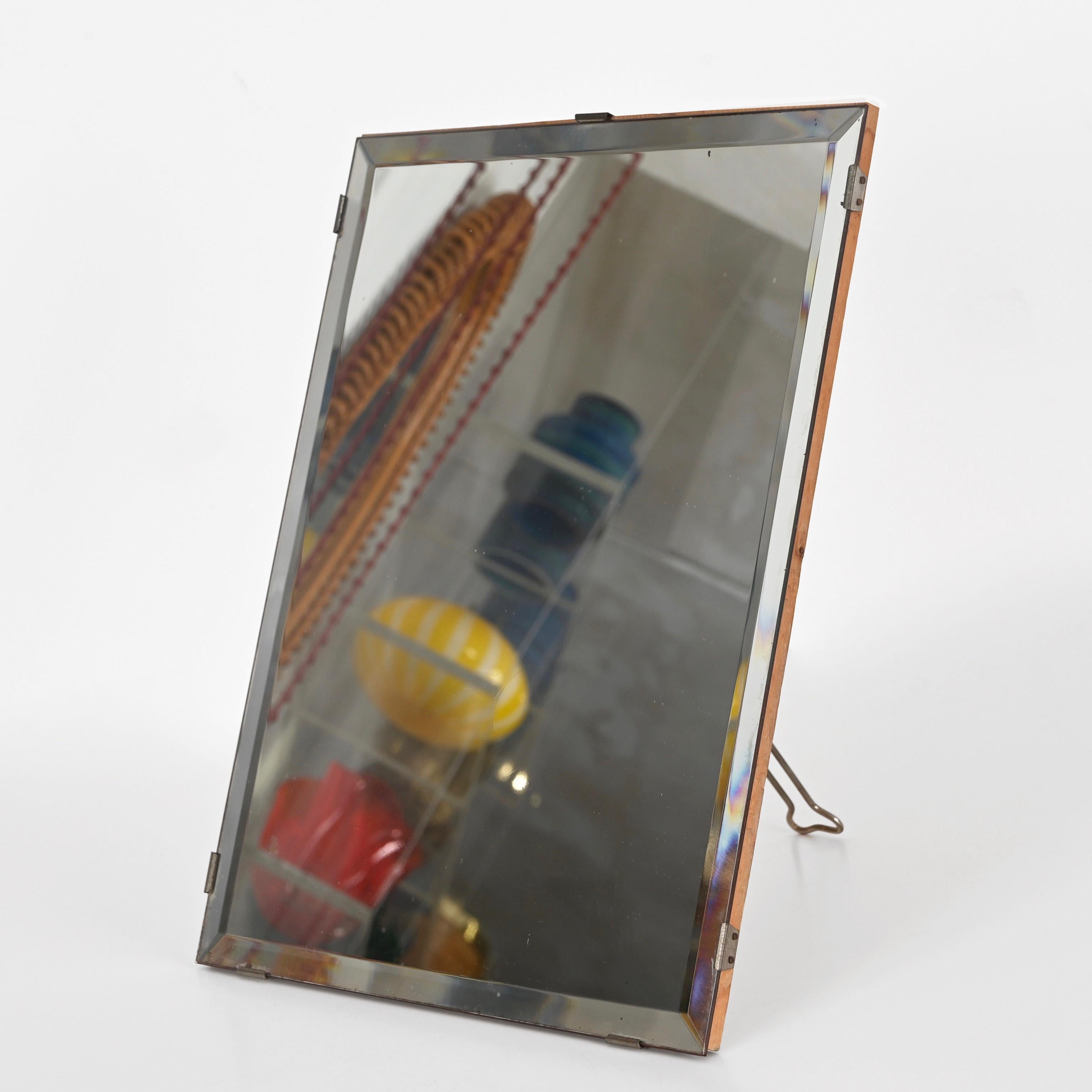 Miroir de table italien biseauté en bois et fer de Luigi Fontana &C, années 1940 en vente 7