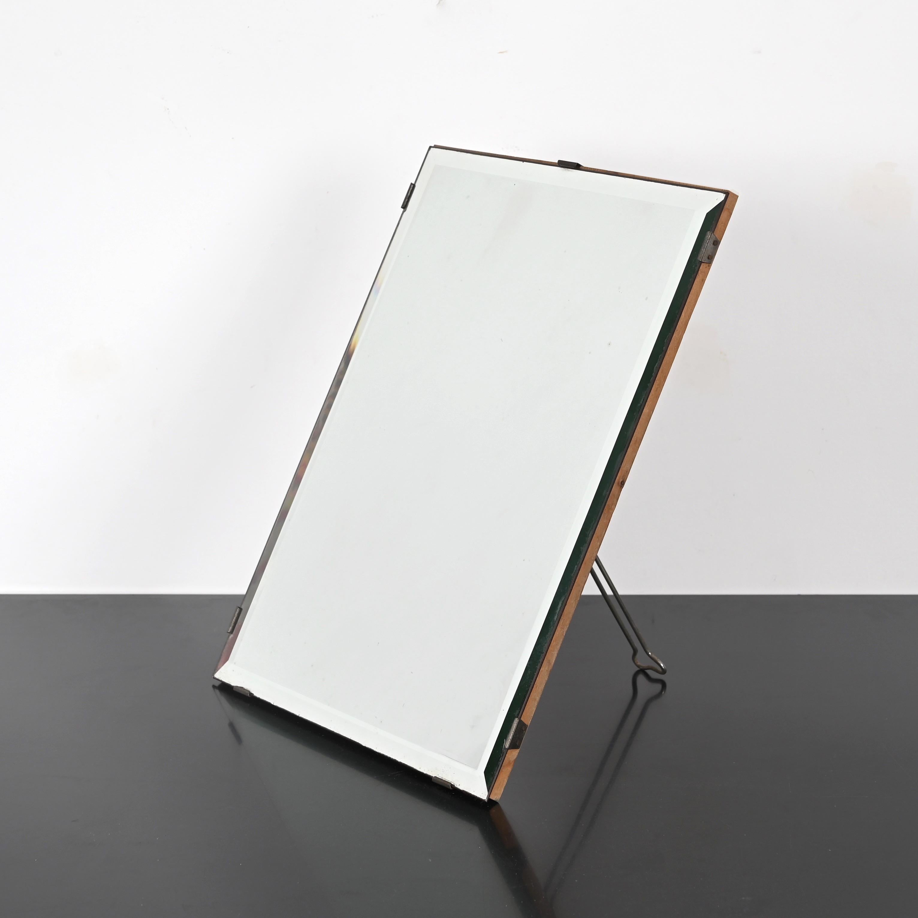 Mid-Century Modern Italian Table Beveled Mirror in Wood and Iron by Luigi Fontana &C, 1940s For Sale