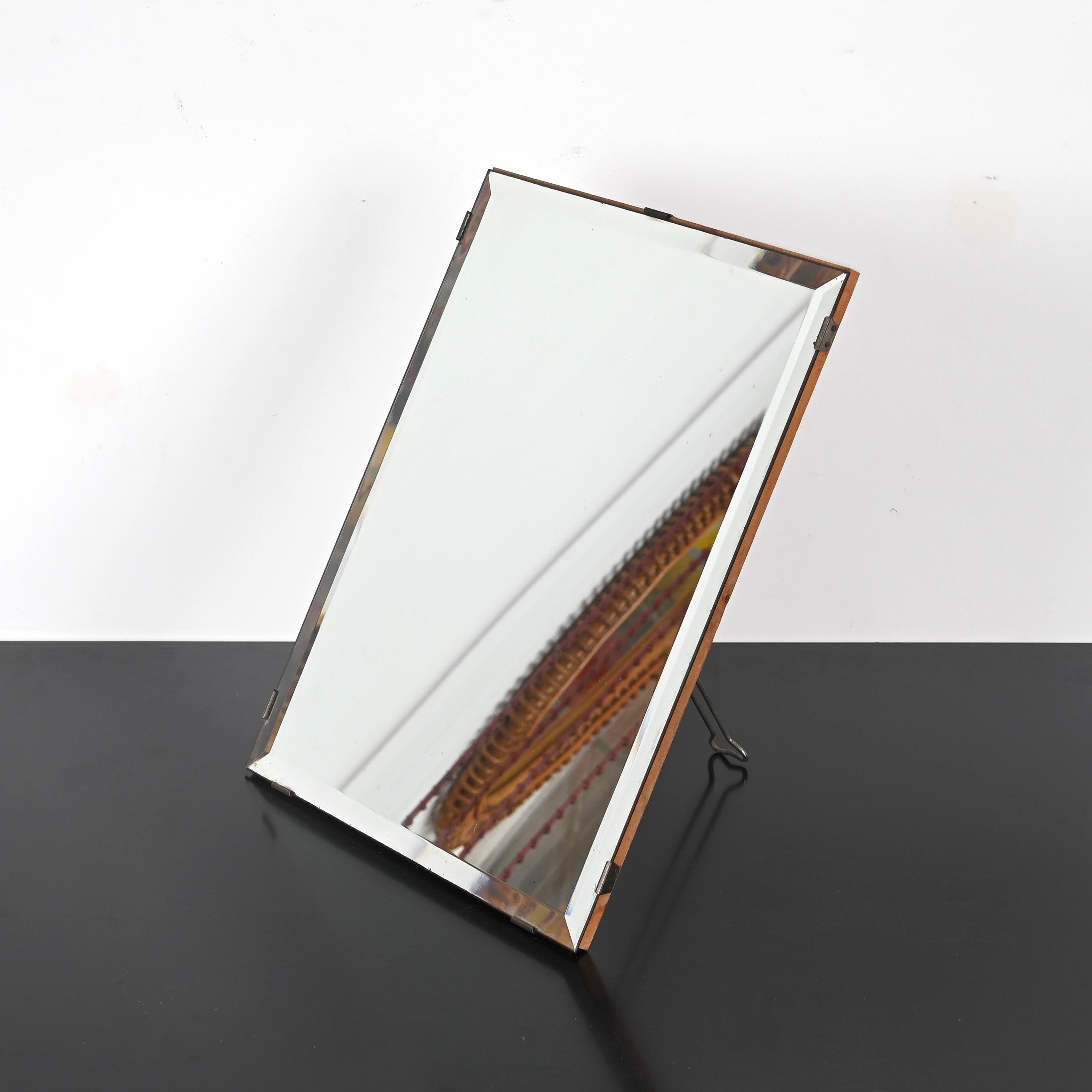 Italian Table Beveled Mirror in Wood and Iron by Luigi Fontana &C, 1940s In Good Condition For Sale In Roma, IT