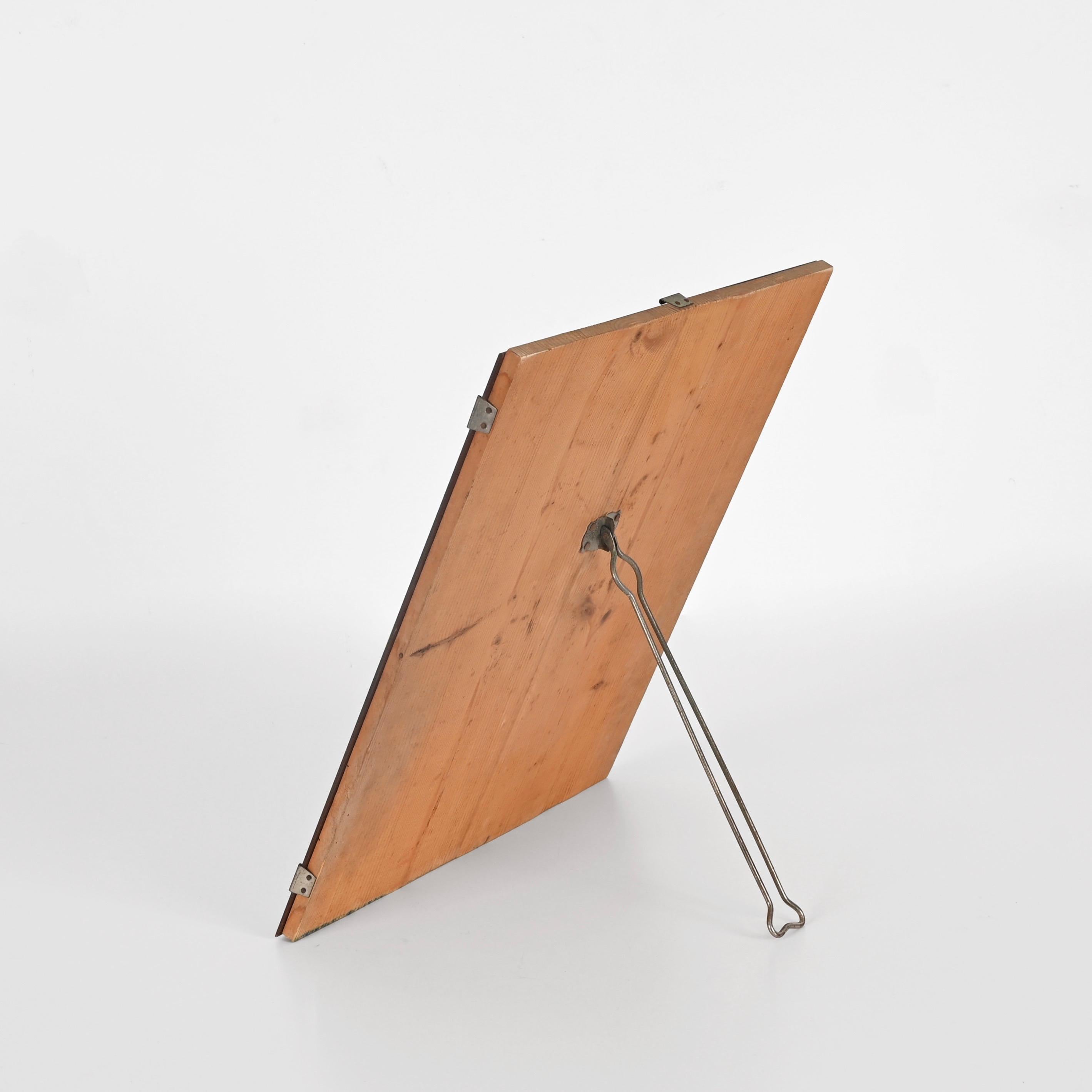 Milieu du XXe siècle Miroir de table italien biseauté en bois et fer de Luigi Fontana &C, années 1940 en vente